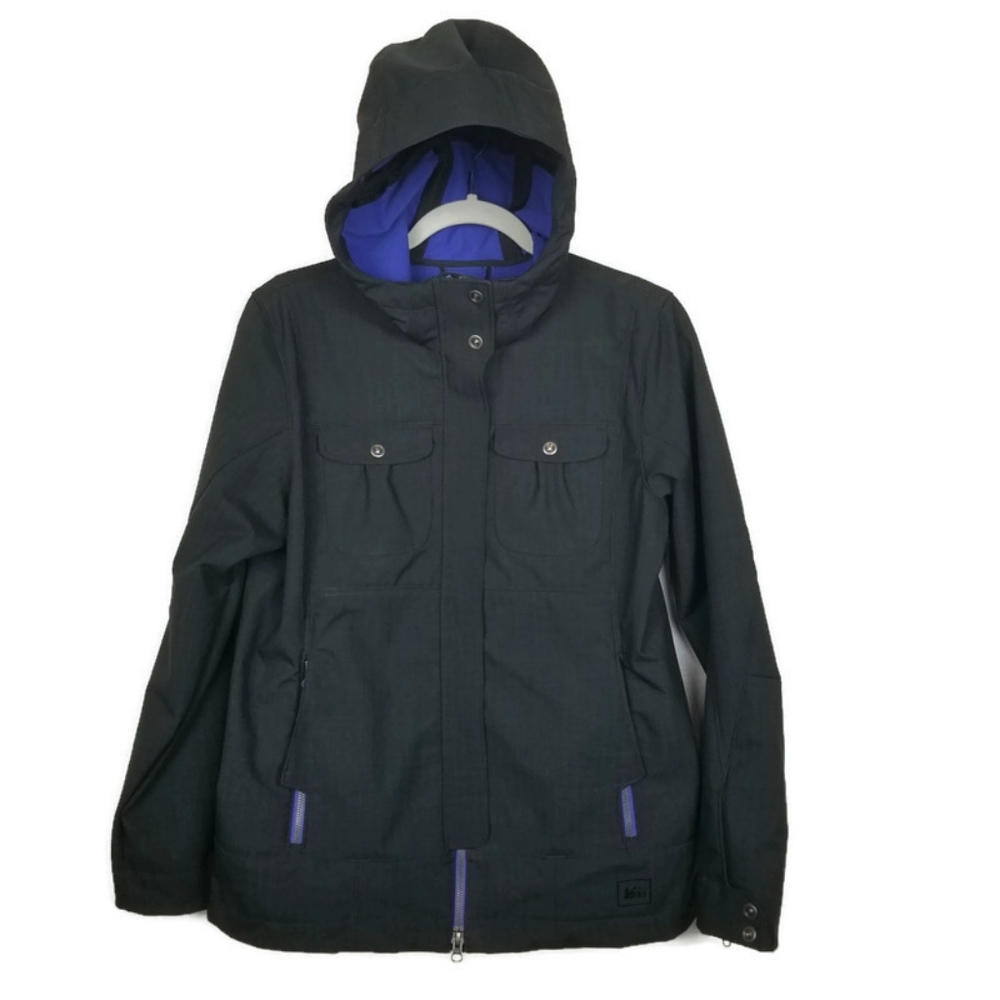 REI Cress Creek soft shell hooded Rain jacket EUC